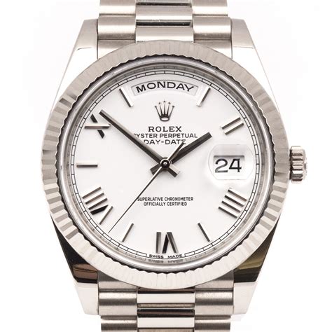 rolex day date white gold president|rolex presidential 40mm white gold.